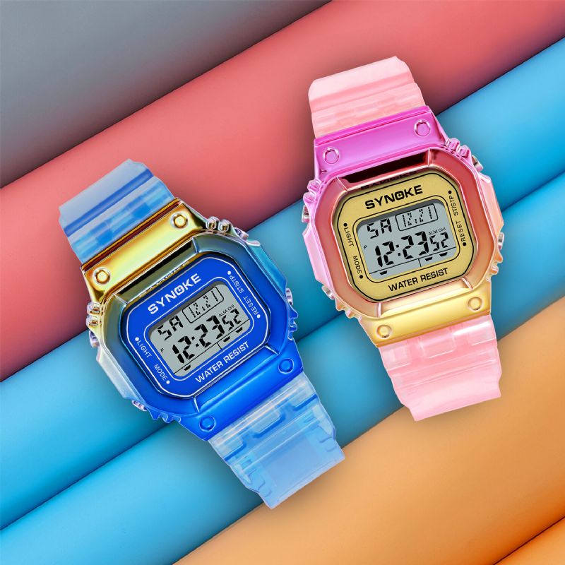 Gradient Color Watch Case Fashion Style Kobiety Mężczyźni Luminous Display Para Cyfrowy Zegarek