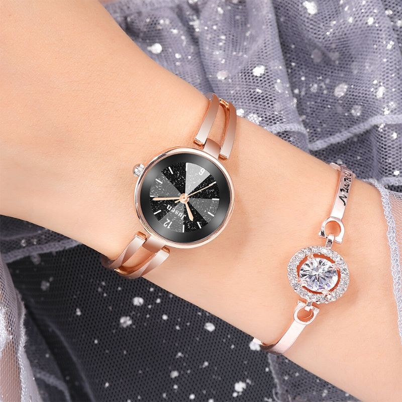 Hollow Metalowy Pasek Fashion Simple Dial Ladies Dress Damskie Quartz Watch