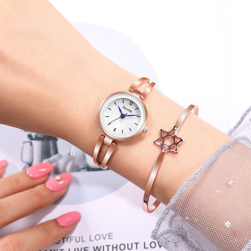 Hollow Metalowy Pasek Fashion Simple Dial Ladies Dress Damskie Quartz Watch