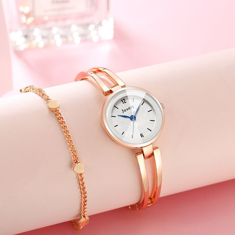 Hollow Metalowy Pasek Fashion Simple Dial Ladies Dress Damskie Quartz Watch