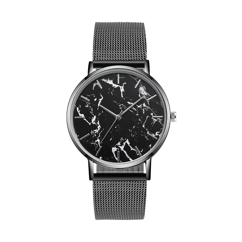 Leisure Sport Damskie Watch Alloy Case Mesh Band Regulowane Składane Zapięcie Kreatywne Marmurowe Zegarki Kwarcowe