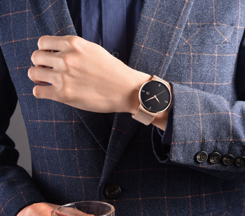 Mężczyźni Ultra-cienki Futerał Mężczyźni Casual Dial Business Style Kalendarz Zegarek Kwarcowy