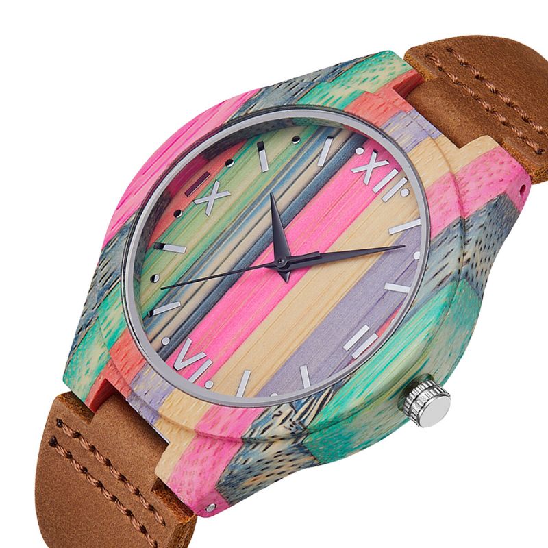 Moda Kolorowe Etui Dial Skórzany Pasek Kreatywny Styl Casual Męskie Watch Zegarek Kwarcowy