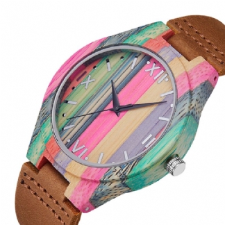 Moda Kolorowe Etui Dial Skórzany Pasek Kreatywny Styl Casual Męskie Watch Zegarek Kwarcowy