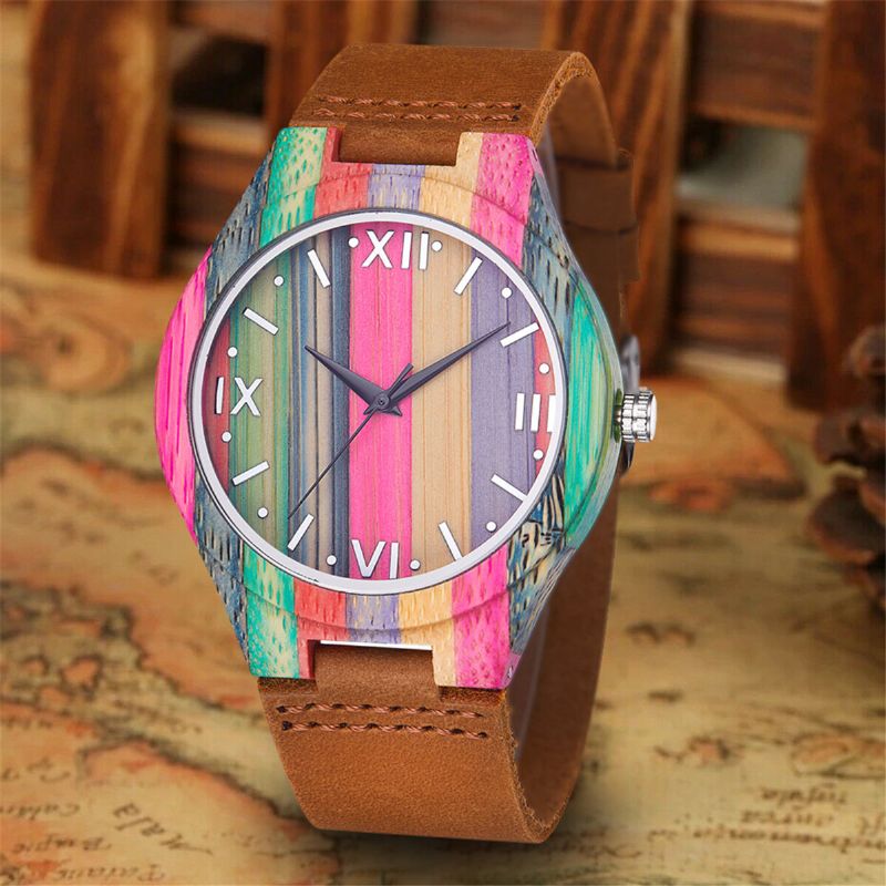 Moda Kolorowe Etui Dial Skórzany Pasek Kreatywny Styl Casual Męskie Watch Zegarek Kwarcowy