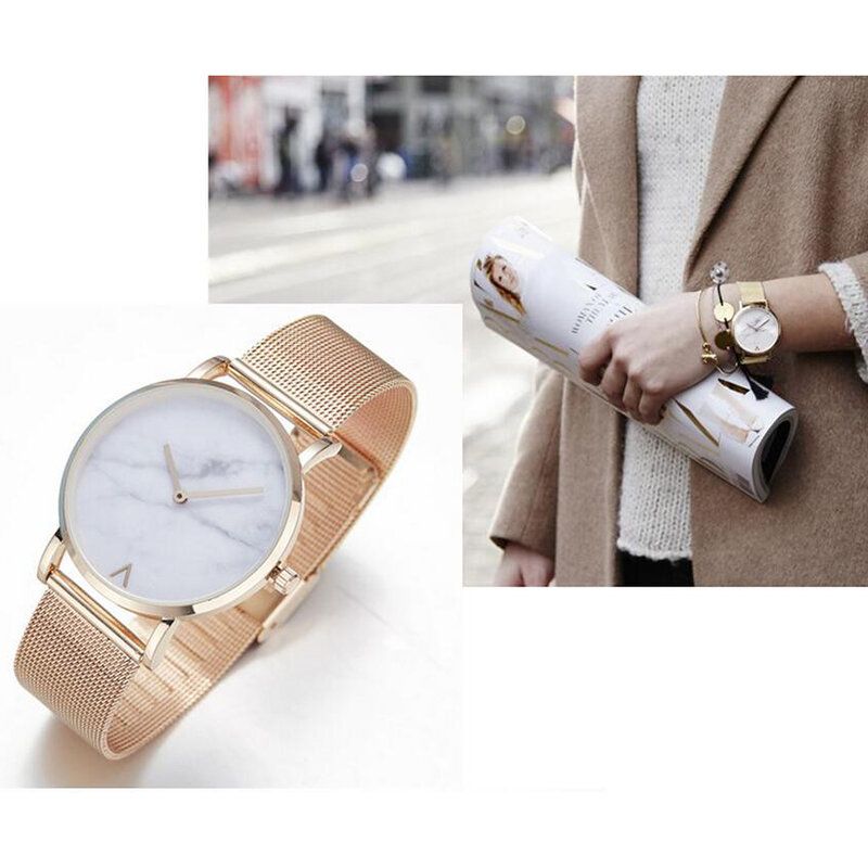 Moda Marmurowa Tarcza Pasek Ze Stali Nierdzewnej Casual Damskie Quartz Watch