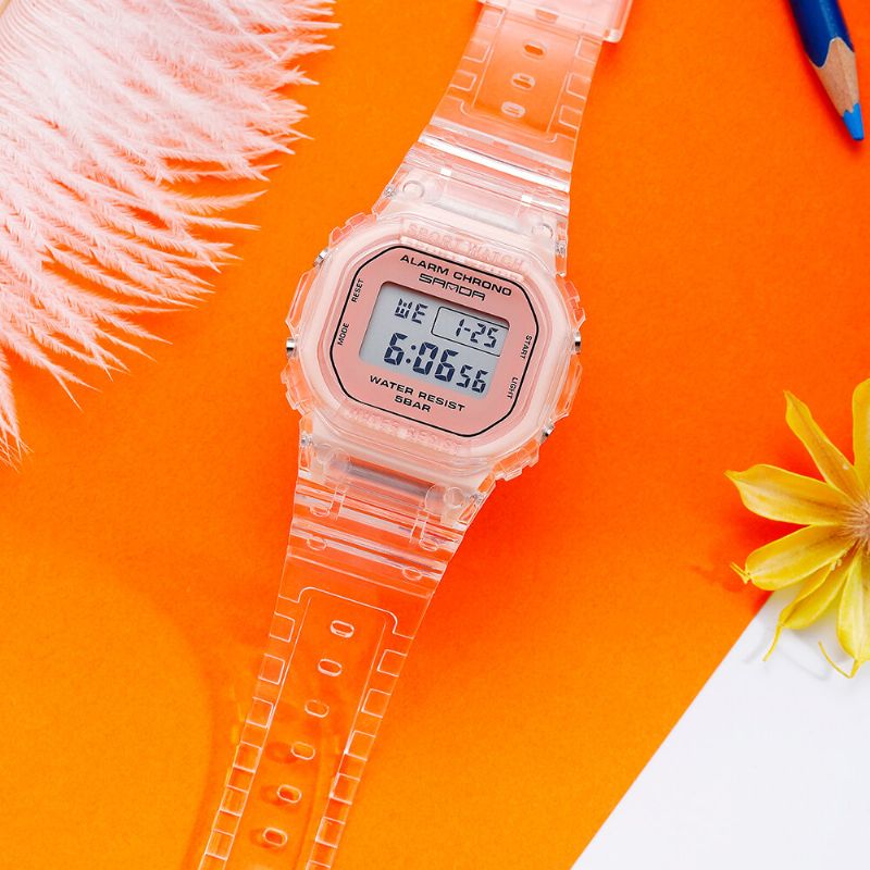 Przezroczysty Pasek Świeży Kolor Moda Luminous Display Stoper Coupole Digital Watch