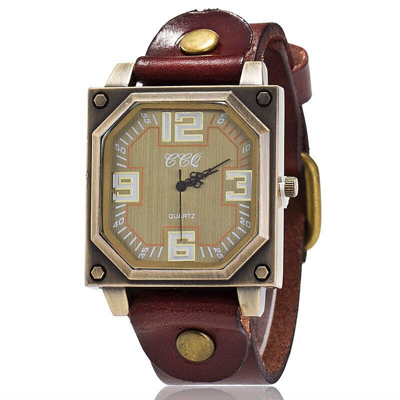 Vintage Casual Square Dial Regulowany Skórzany Pasek Octagon Męski Zegarek Kwarcowy