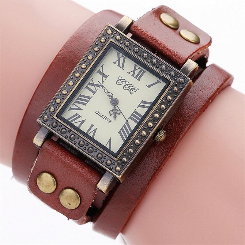 Vintage Retro Style Męskie Watch Prostokątna Tarcza Regulowany Skórzany Pasek Dwa Zapięcie Damski Zegarek Kwarcowy