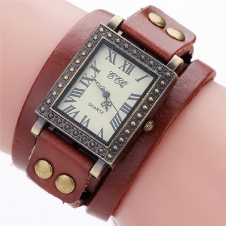 Vintage Retro Style Męskie Watch Prostokątna Tarcza Regulowany Skórzany Pasek Dwa Zapięcie Damski Zegarek Kwarcowy