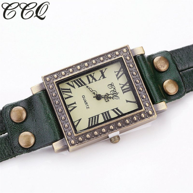 Vintage Retro Style Męskie Watch Prostokątna Tarcza Regulowany Skórzany Pasek Dwa Zapięcie Damski Zegarek Kwarcowy