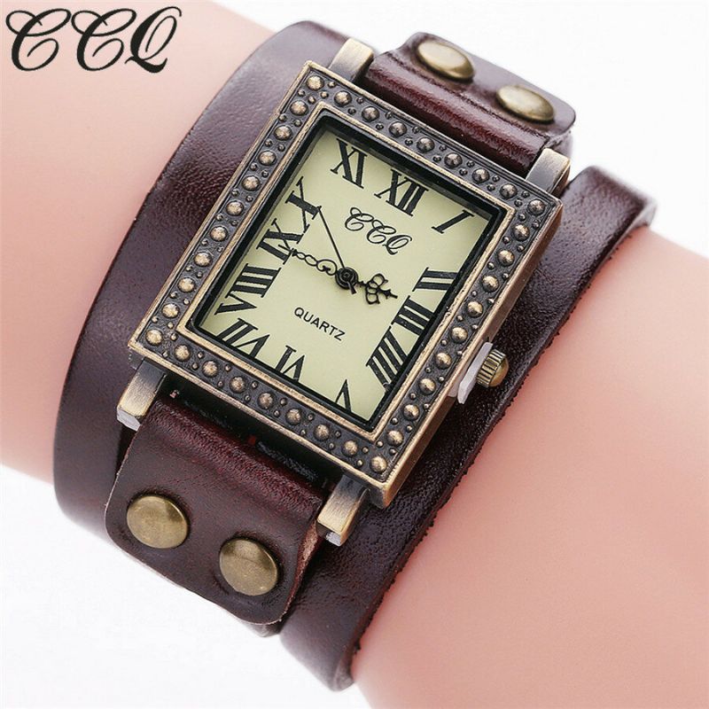 Vintage Retro Style Męskie Watch Prostokątna Tarcza Regulowany Skórzany Pasek Dwa Zapięcie Damski Zegarek Kwarcowy