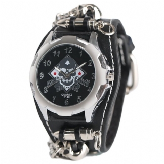 Vintage Square Dial Męskie Watch Hollow Skull Skórzany Zegarek Kwarcowy