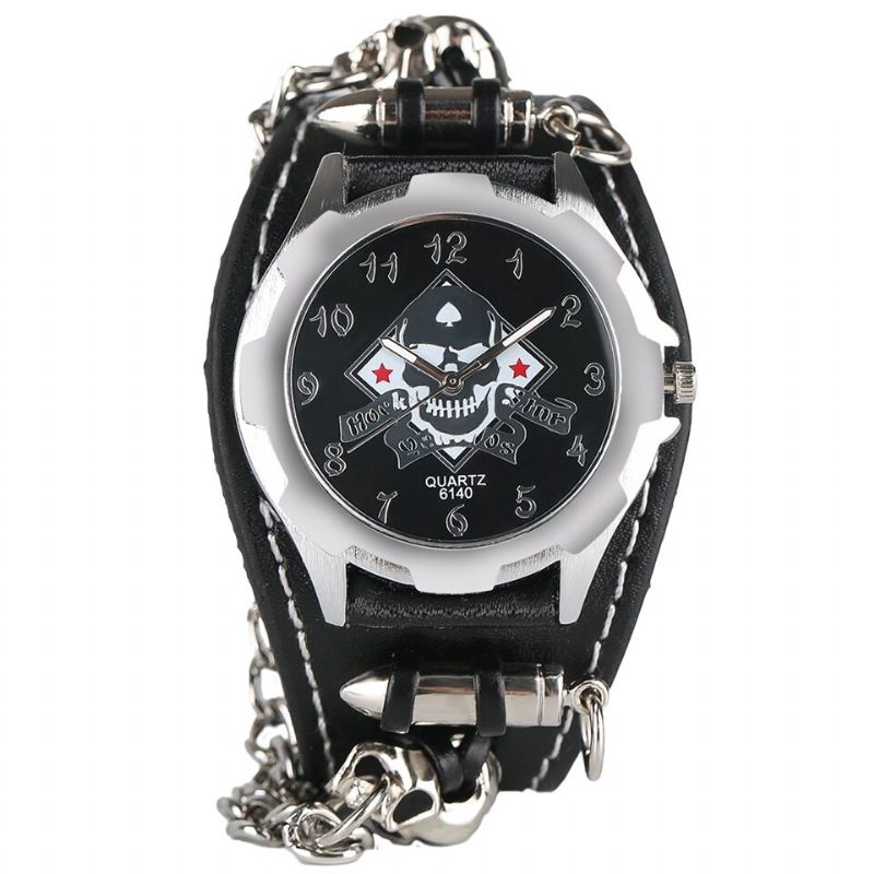 Vintage Square Dial Męskie Watch Hollow Skull Skórzany Zegarek Kwarcowy