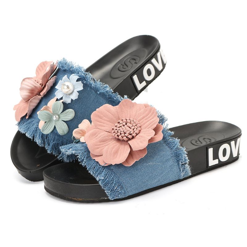 Kobiety Casual Beach Kwiaty Denim Tkaniny Kapcie