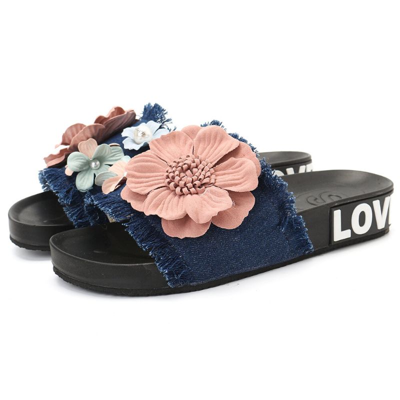 Kobiety Casual Beach Kwiaty Denim Tkaniny Kapcie