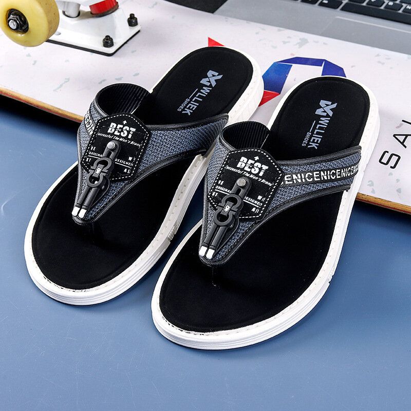 Mężczyźni Casual Outdoor Denim Fabric Slip On Beach Flip Flop Slipy