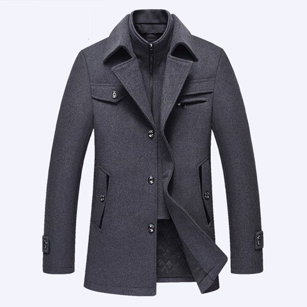 Moda Jesienno-zimowa Business Double Collar Casual Jacket Męska Wełniana Ciepła Kurtka Długi Trencz