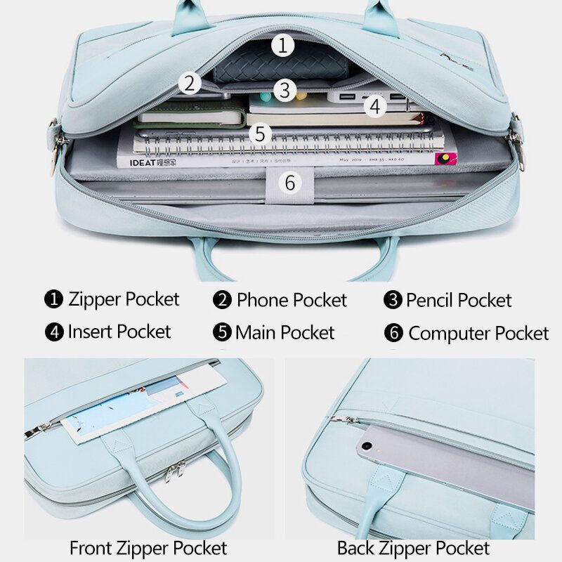 Damska Wielokomorowa Wodoodporna Torba Crossbody Lekka Oddychająca 133/14/15.6 Calowa Torebka Na Ramię Na Laptopa