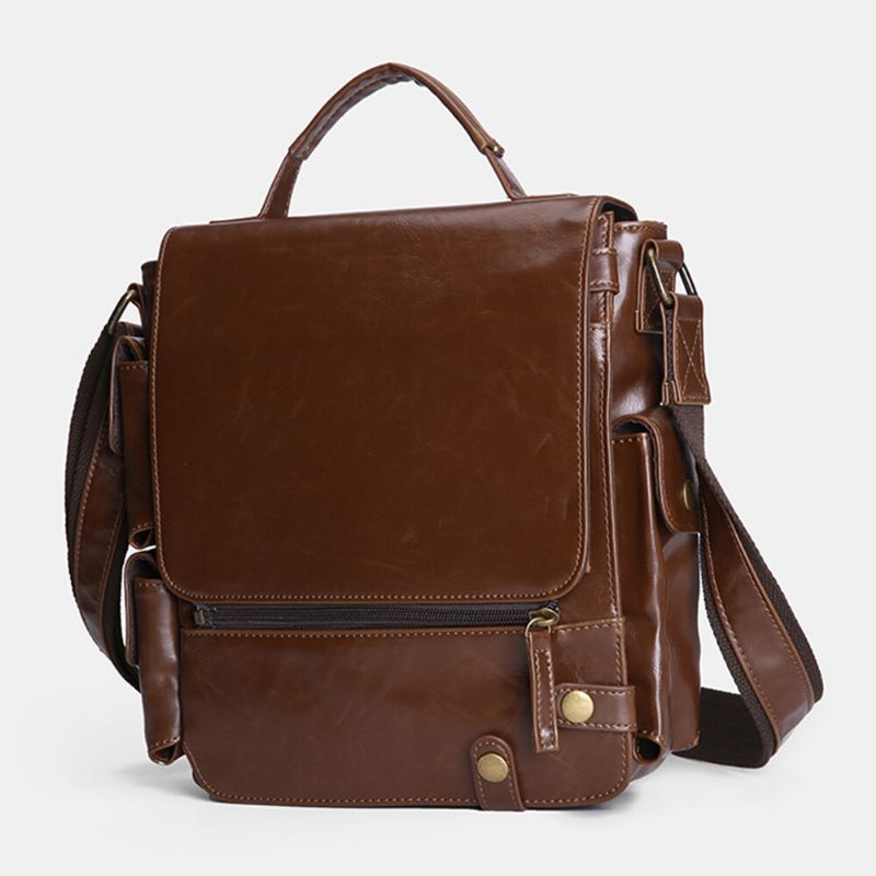 E Ekphero Mężczyźni Pu Skóra Vintage Business Wielofunkcyjne Wielofunkcyjne Gniazda Kart Wielu Kieszenie Torba Crossbody Torba Na Ramię