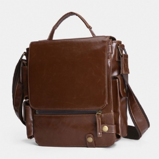 E Ekphero Mężczyźni Pu Skóra Vintage Business Wielofunkcyjne Wielofunkcyjne Gniazda Kart Wielu Kieszenie Torba Crossbody Torba Na Ramię