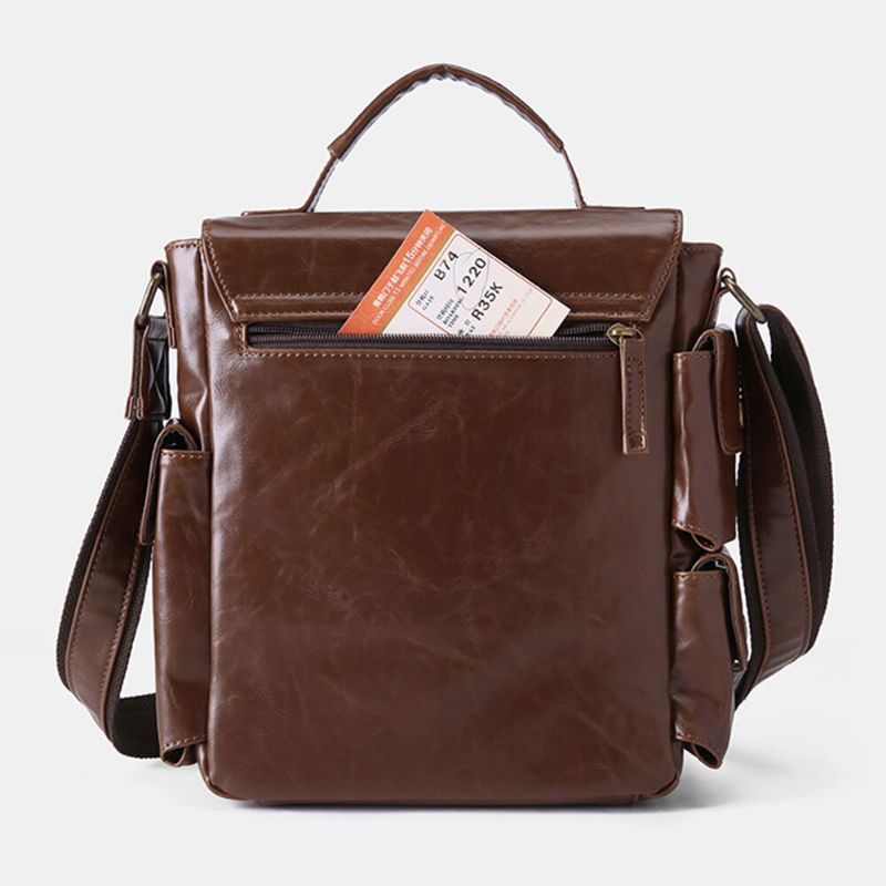 E Ekphero Mężczyźni Pu Skóra Vintage Business Wielofunkcyjne Wielofunkcyjne Gniazda Kart Wielu Kieszenie Torba Crossbody Torba Na Ramię