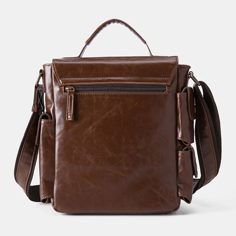 E Ekphero Mężczyźni Pu Skóra Vintage Business Wielofunkcyjne Wielofunkcyjne Gniazda Kart Wielu Kieszenie Torba Crossbody Torba Na Ramię