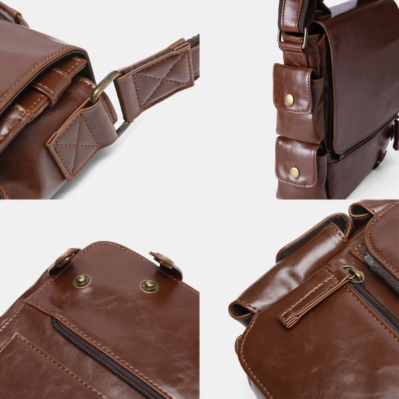 E Ekphero Mężczyźni Pu Skóra Vintage Business Wielofunkcyjne Wielofunkcyjne Gniazda Kart Wielu Kieszenie Torba Crossbody Torba Na Ramię