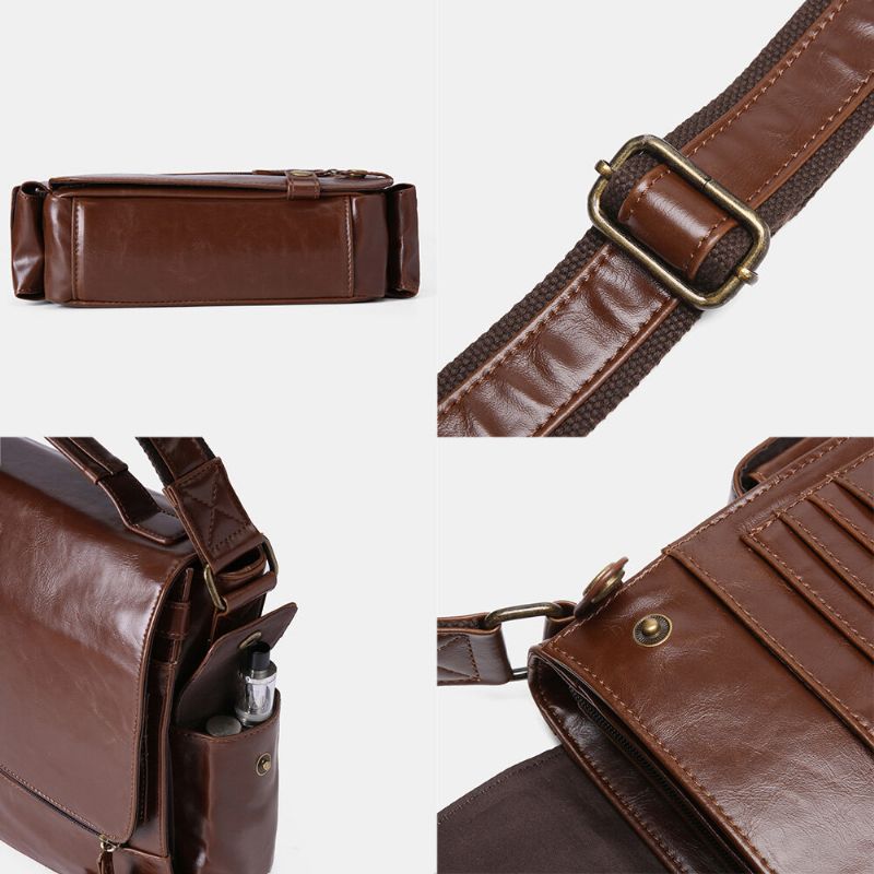 E Ekphero Mężczyźni Pu Skóra Vintage Business Wielofunkcyjne Wielofunkcyjne Gniazda Kart Wielu Kieszenie Torba Crossbody Torba Na Ramię