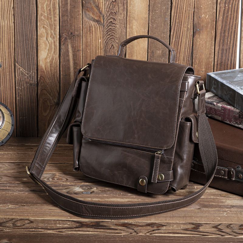 E Ekphero Mężczyźni Pu Skóra Vintage Business Wielofunkcyjne Wielofunkcyjne Gniazda Kart Wielu Kieszenie Torba Crossbody Torba Na Ramię