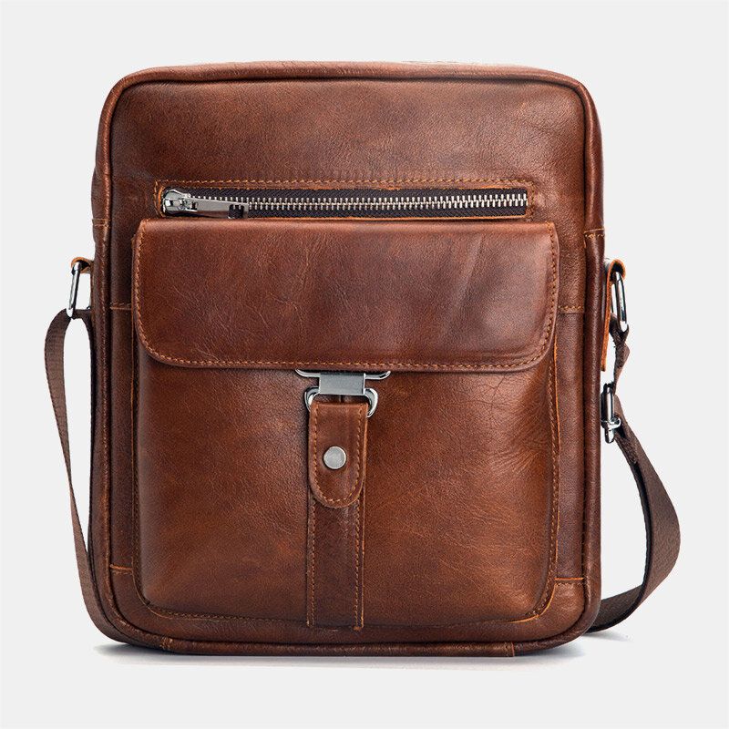 Ekphero Mężczyźni Pierwsza Warstwa Skóry Wołowej O Dużej Pojemności Torby Crossbody W Stylu Vintage Odporna Na Zużycie Tylna Kieszeń Przeciw Kradzieży Torba Na Ramię