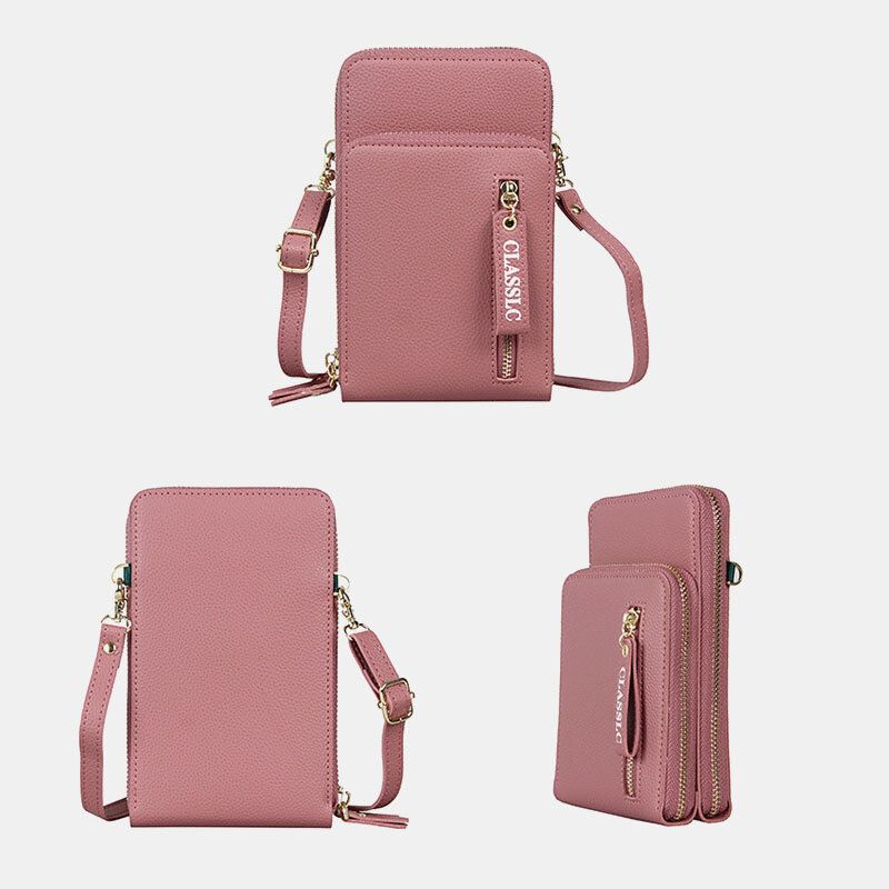 Kobiety 3 Gniazda Na Karty 6.5 Cala Solidna Torba Na Telefon Torba Na Ramię Torba Crossbody