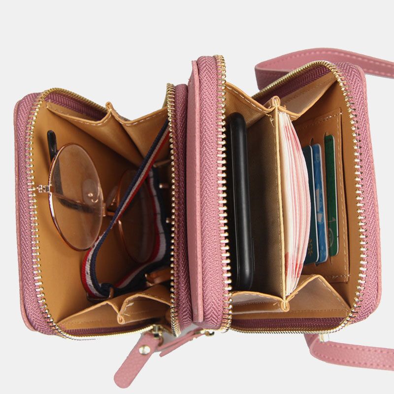 Kobiety 3 Gniazda Na Karty 6.5 Cala Solidna Torba Na Telefon Torba Na Ramię Torba Crossbody