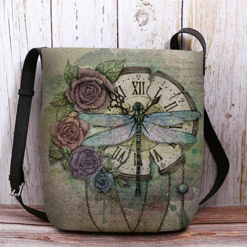 Kobiety CZuły Się Na Co Dzień W Stylu Vintage 3d Dragonfly Flower Printing Pattern Crossbody Torby Torba Na Ramię