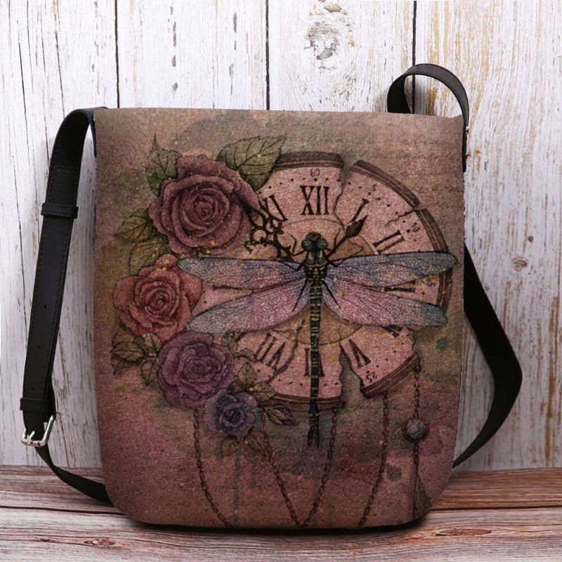 Kobiety CZuły Się Na Co Dzień W Stylu Vintage 3d Dragonfly Flower Printing Pattern Crossbody Torby Torba Na Ramię