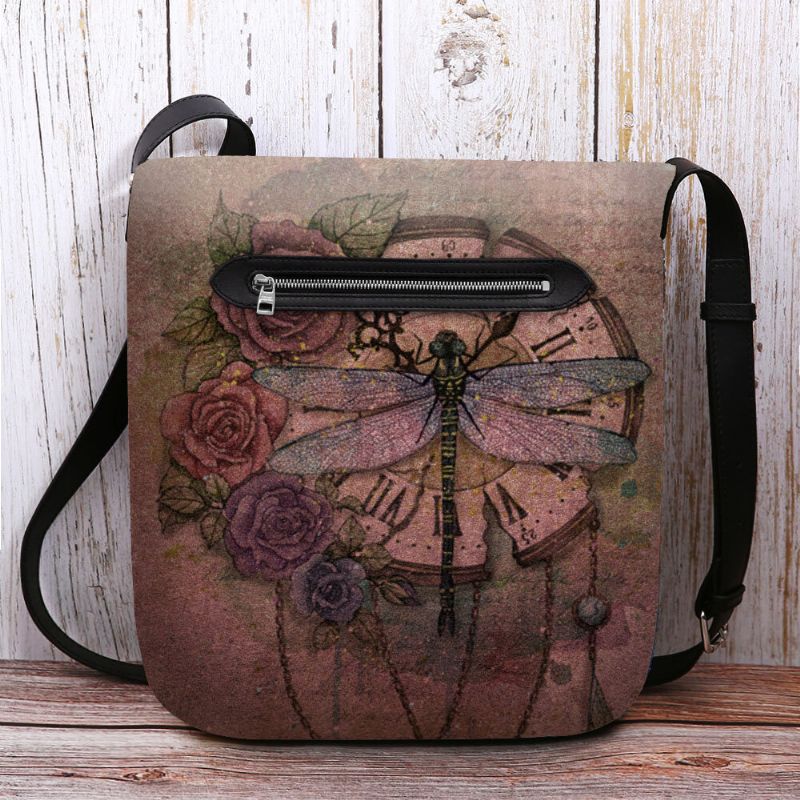 Kobiety CZuły Się Na Co Dzień W Stylu Vintage 3d Dragonfly Flower Printing Pattern Crossbody Torby Torba Na Ramię