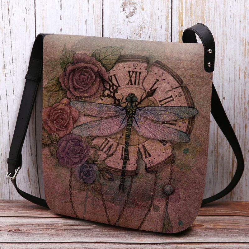 Kobiety CZuły Się Na Co Dzień W Stylu Vintage 3d Dragonfly Flower Printing Pattern Crossbody Torby Torba Na Ramię