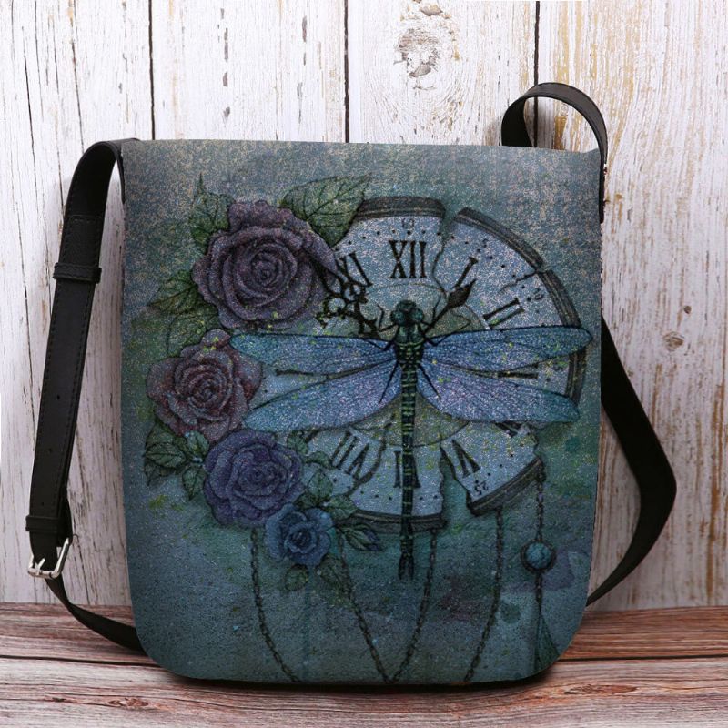 Kobiety CZuły Się Na Co Dzień W Stylu Vintage 3d Dragonfly Flower Printing Pattern Crossbody Torby Torba Na Ramię