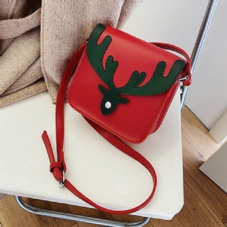 Kobiety Faux Leather Kontrastowy Kolor Wzór Łosia Bożonarodzeniowego Mała Kwadratowa Torba Torba Na Ramię Torba Crossbody