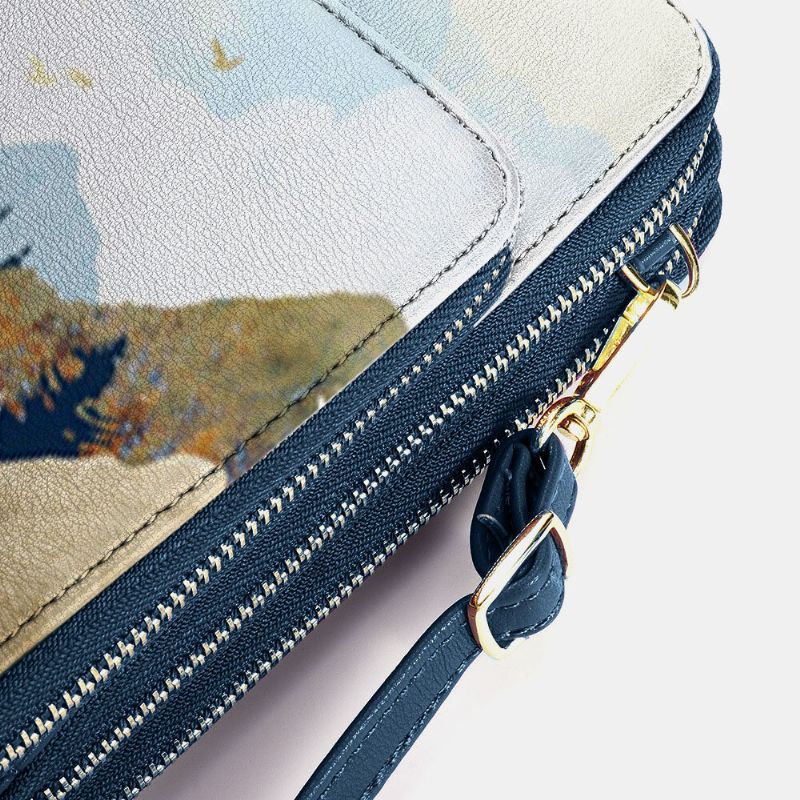 Kobiety Faux Leather Ladies Mountain Treetop Print Torby Torba Na Telefon 6.3 Cala Torba Crossbody