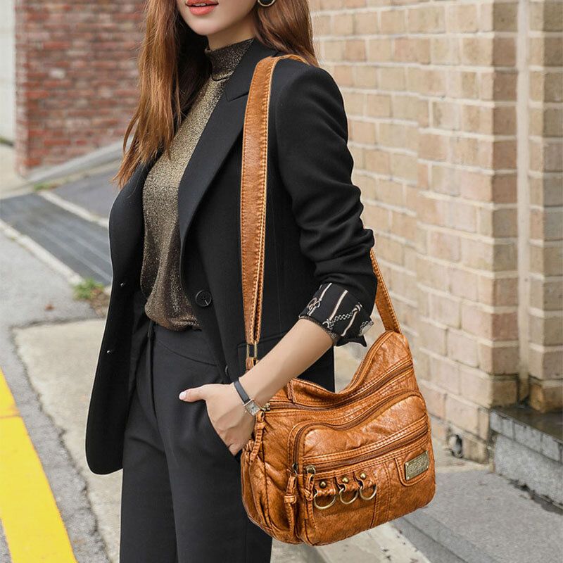 Kobiety Faux Leather Retro Duża Pojemność Odporna Na Zużycie Torba Na Ramię Crossbody