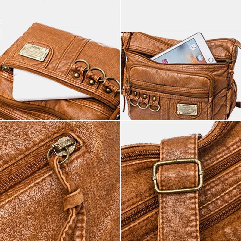 Kobiety Faux Leather Retro Duża Pojemność Odporna Na Zużycie Torba Na Ramię Crossbody