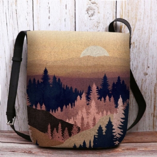 Kobiety Felt Ladies Mountain Treetop Print Wzór Multi-carry Osobowość Torba Na Ramię Torba Crossbody