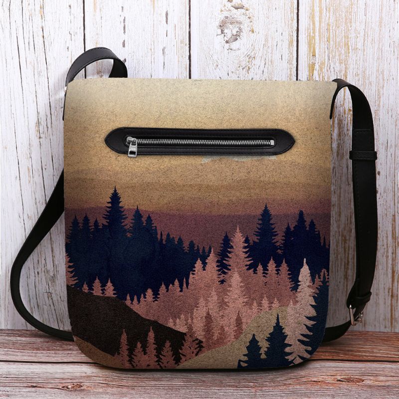 Kobiety Felt Ladies Mountain Treetop Print Wzór Multi-carry Osobowość Torba Na Ramię Torba Crossbody