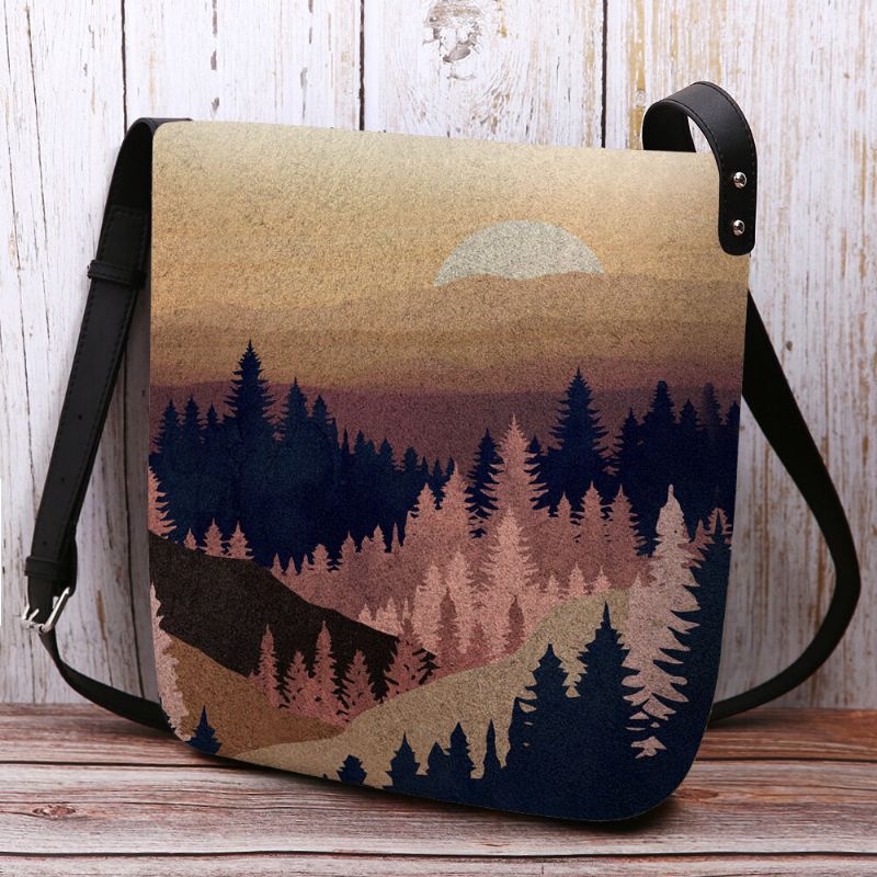 Kobiety Felt Ladies Mountain Treetop Print Wzór Multi-carry Osobowość Torba Na Ramię Torba Crossbody