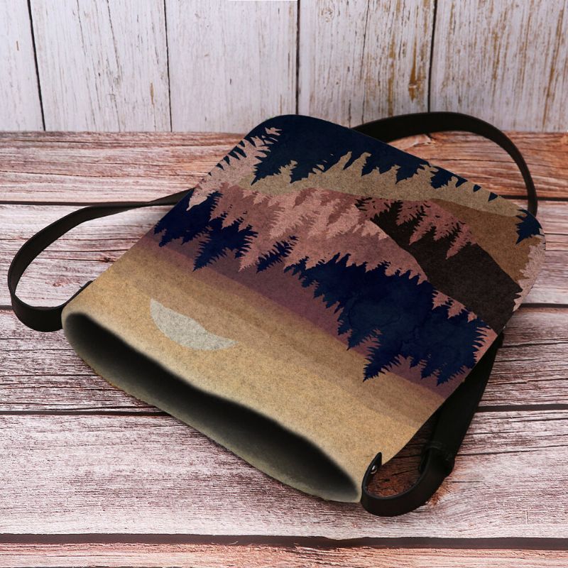 Kobiety Felt Ladies Mountain Treetop Print Wzór Multi-carry Osobowość Torba Na Ramię Torba Crossbody