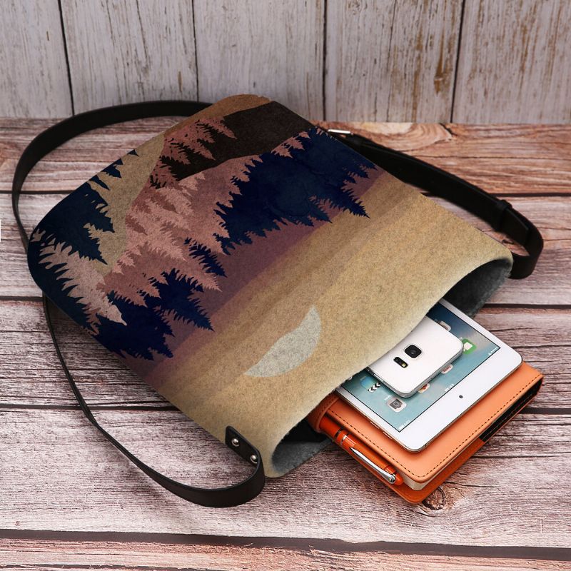 Kobiety Felt Ladies Mountain Treetop Print Wzór Multi-carry Osobowość Torba Na Ramię Torba Crossbody