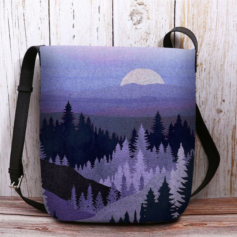 Kobiety Felt Ladies Mountain Treetop Print Wzór Multi-carry Osobowość Torba Na Ramię Torba Crossbody