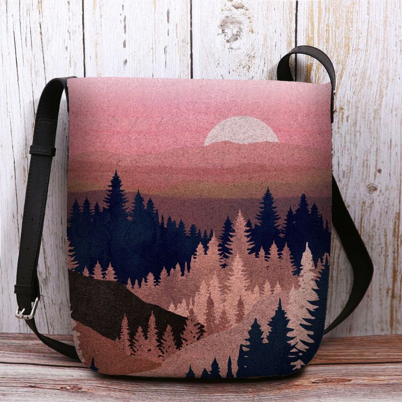 Kobiety Felt Ladies Mountain Treetop Print Wzór Multi-carry Osobowość Torba Na Ramię Torba Crossbody