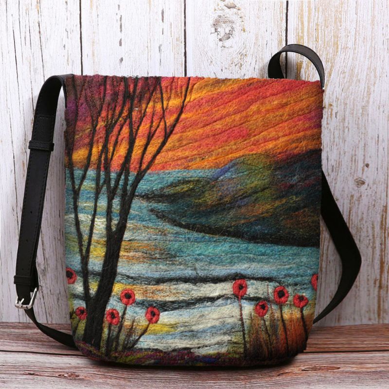 Kobiety Jagnięce Włosy Jesień Naturalna Scena Kolorowe Diy Torba Na Ramię Torba Crossbody